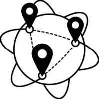 icon of represents the concept of global presence, a pin on a globe. black flat icon. indicating influence and connectivity across the world. vector