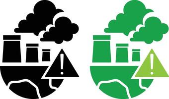 Air Pollution icon set. Nuclear power plant . two icons of pollution and a green and black one vector