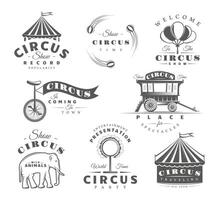 Set of circus labels. Elements for design on the circus theme. Collection of circus symbols tent, juggler, animals vector