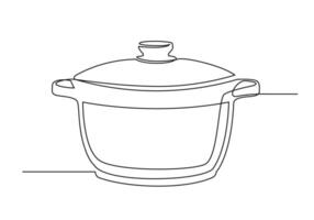 Continuous one line drawing of a kitchen saucepan vector