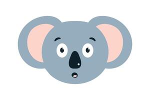 Stunned Koala with round eyes, mouth open in surprise. Australian Animal is Shocked. Gray bear. Children character for zoo. Simple, expressive emotion in emoji style. Flat design. illustration vector