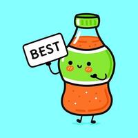 A happy soda bottle character holding a best sign, a great design vector