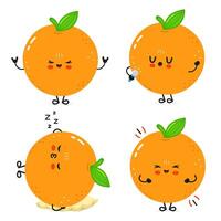 A collection of cute anthropomorphic Orange characters displaying various emotions and actions. vector