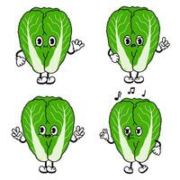 Cartoon Napa Cabbage character expressing emotions through waving, pointing, whistling vector