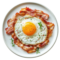Bacon and egg on a plate on transparent background png