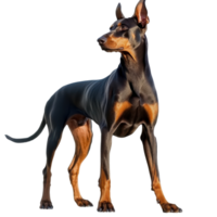 A doberman standing tall on transparent background png