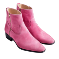 Pink suede ankle boots on transparent background. png