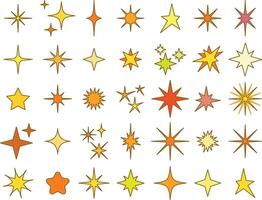 various colorful star shapes in yellow, orange, and red tones vector