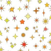 Seamless pattern with various colorful star shapes in yellow, orange, and red tones vector
