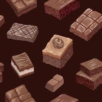 Collection of chocolate desserts and brownies vector