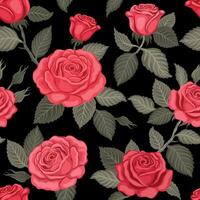 Red roses floral pattern on black vector