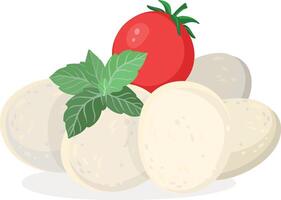 Mozzarella, tomato, and basil arrangement vector