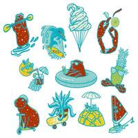 Fun Hand drawn of quirky summer doodles set vector