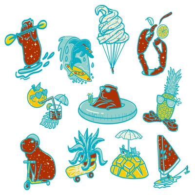 Fun Hand drawn of quirky summer doodles set