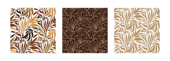 Set of seamless patterns with floral leaves. Botanical illustration vector