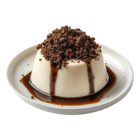 Panna cotta with topping on transparent background. png