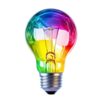 A colorful light bulb on transparent background. png