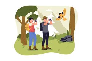 Flat Illustration of Birdwatching in Nature vector