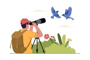 Flat Illustration of Birdwatching with Telescope vector