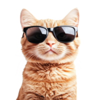 Orange cat with glasses on transparent background. png