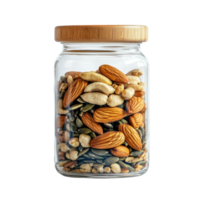 Nuts in a glass jar on transparent background. png