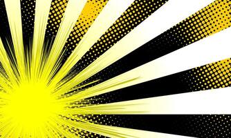 Comic background concept. black and yellow sunburst effect background with comic strips and dots theme for poster event, banner, flyer vector