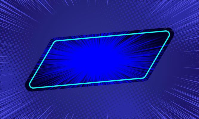 Pop art halftone background. Comic starburst pattern with bubble text. Cartoon retro sunburst effect. Blue banner with dots and rays. Vintage duo tone texture. illustration. Superhero wow banner.