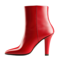 Red leather ankle boot on transparent background. png