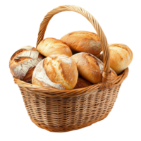 Bread rolls in a basket on transparent background. png