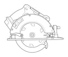Outline Illustration hand drawn of Circular Saw Power Tool. Cordless Handheld Electric Wood Cutter. vector
