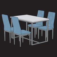 a drawing of a dining table and chairs. vector