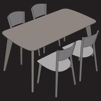 a drawing illustration of a dining table and chairs. vector
