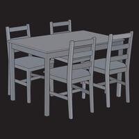 a drawing of a dining table and chairs illustration vector