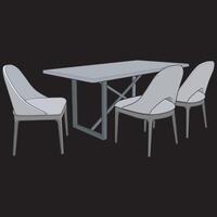 a drawing illustration of a dining table and chairs vector