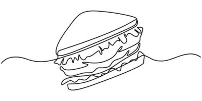 sandwich continuous one line drawing vector