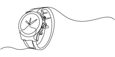 Wristwatch continuous one line drawing illustration of hand watch isolated on white background vector