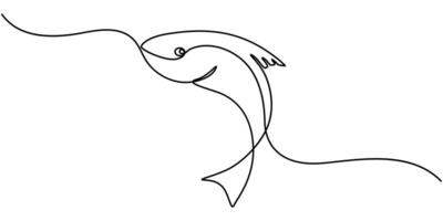 fish in continuous line art drawing isolated on white background. Fresh food concept vector