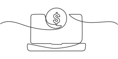 Continuous Line Drawing of Online Banking Icon. Hand Drawn Symbol Illustration vector