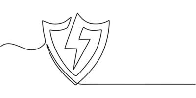 security shield with power icon continuous one line drawing vector