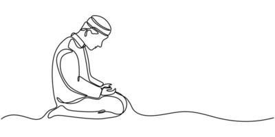 Continuous one line drawing of man with prostration gesture. Forgiveness and Gratitude person gesture outline illustration vector
