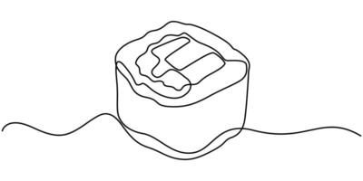 Sushi roll banner, background. One continuous line art drawing vector
