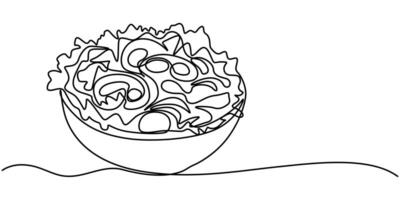vegetables salad on bowl continuous one line drawing vector