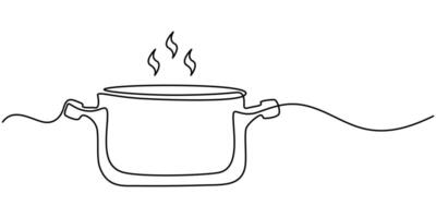 Single continuous one line drawing of steaming cooking pot vector