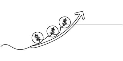Money Inflation with increase icon continuous one line drawing,Continuous Line Drawing of Investment Icon vector