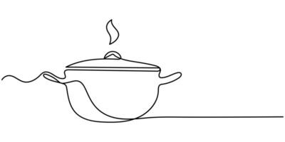 Pot with open lid continuous one line drawing illustration vector
