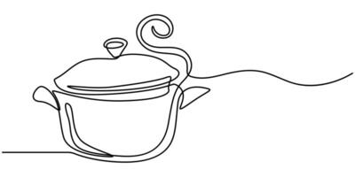 Steaming cooking pot in continuous one line art style. Simple illustration vector