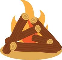 Wood Campfire Element with Flat Cartoon Design. Isolated on White Background vector