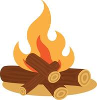 Wood Campfire Element in Flat Cartoon Design. Isolated on White Background vector