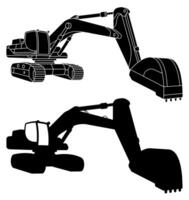 Silhouette of Heavy excavator machine for construction and earthworks in linear. Industrial machinery and equipment. Isolated image on white vector