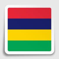 Mauritius flag icon on paper square sticker with shadow. Button for mobile application or web. image vector